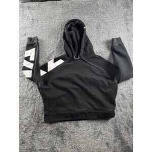 Zyia Active Black Cropped Hoodie Sweatshirt Fleece Lined Logo Sleeve Women’s S